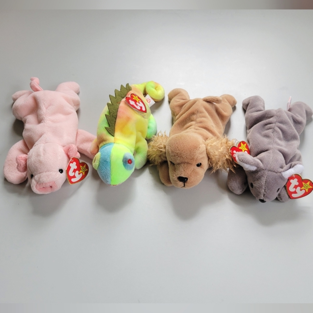 NWT Ty Vintage Beanie Baby Lot Of Four Spunky Mel Squealer Iggy With Tags